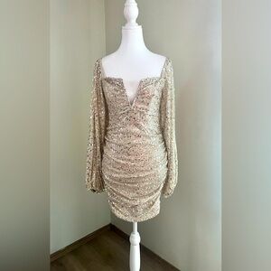 Silver sequins on beige lining party dress!